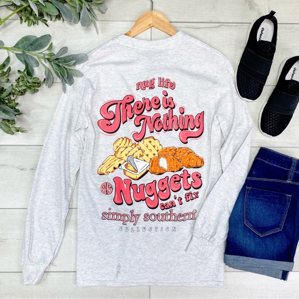 Simply Southern Gray 'Nug Life' Graphic Tee with Red-Pink Lettering